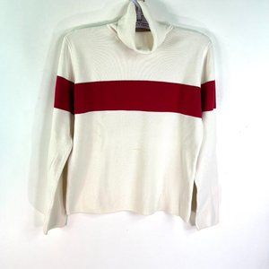 Eddie Bauer Striped Long Sleeve Sweater Women's Size M  White Red Cotton Japan